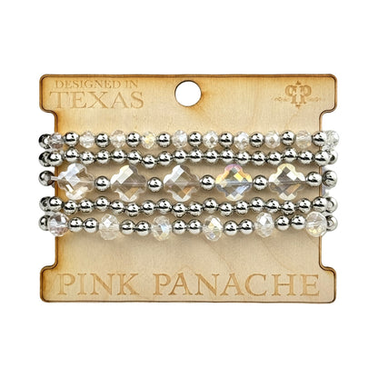 Crystal and silver bead bracelet set