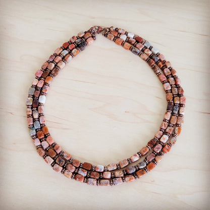 Triple Strand Layered Boho Earth Regalite Collar Necklace 264j