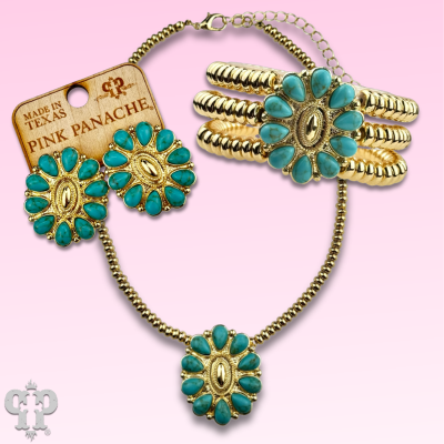 Turquoise concho pendant and 18k gold dipped bead choker necklace