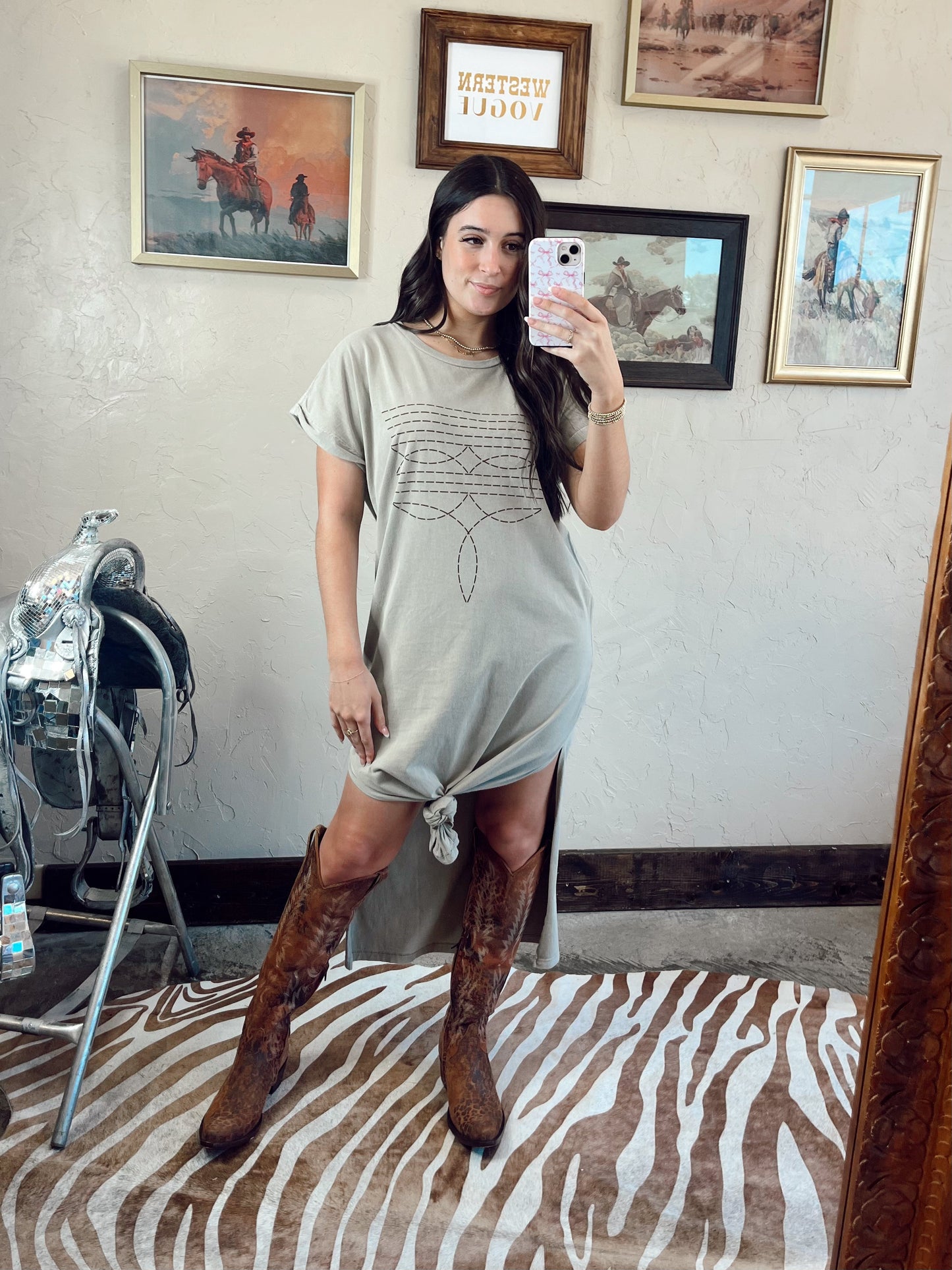 The Western Boot Stitch T-Shirt Dress in Bone