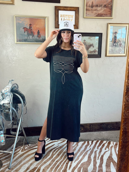 The Western Boot Stitch T-Shirt Dress in Brown