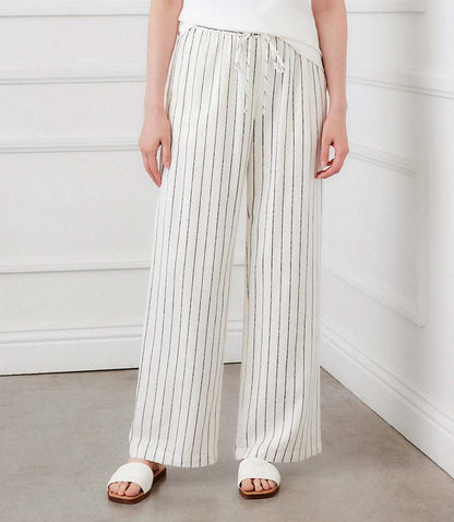Linen Blend Stripe Drawstring Pants