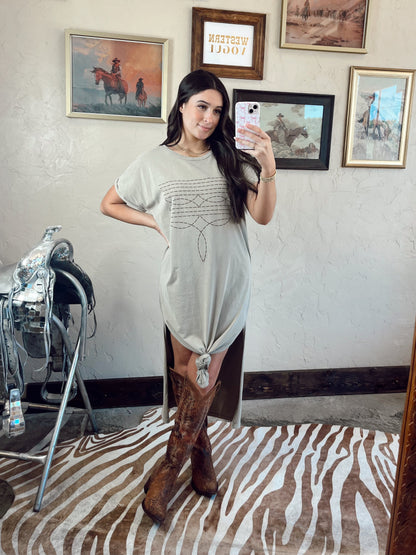 The Western Boot Stitch T-Shirt Dress in Bone