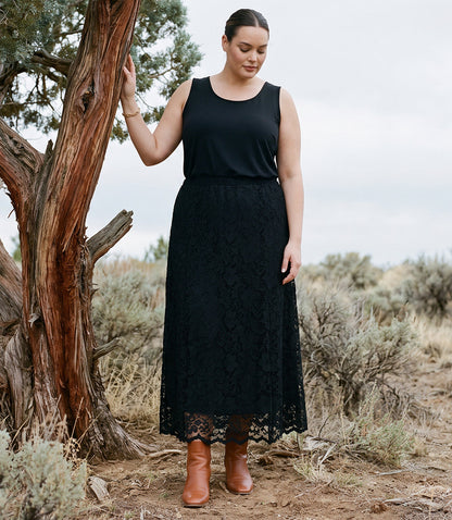 Plus Size Lace Midi Skirt