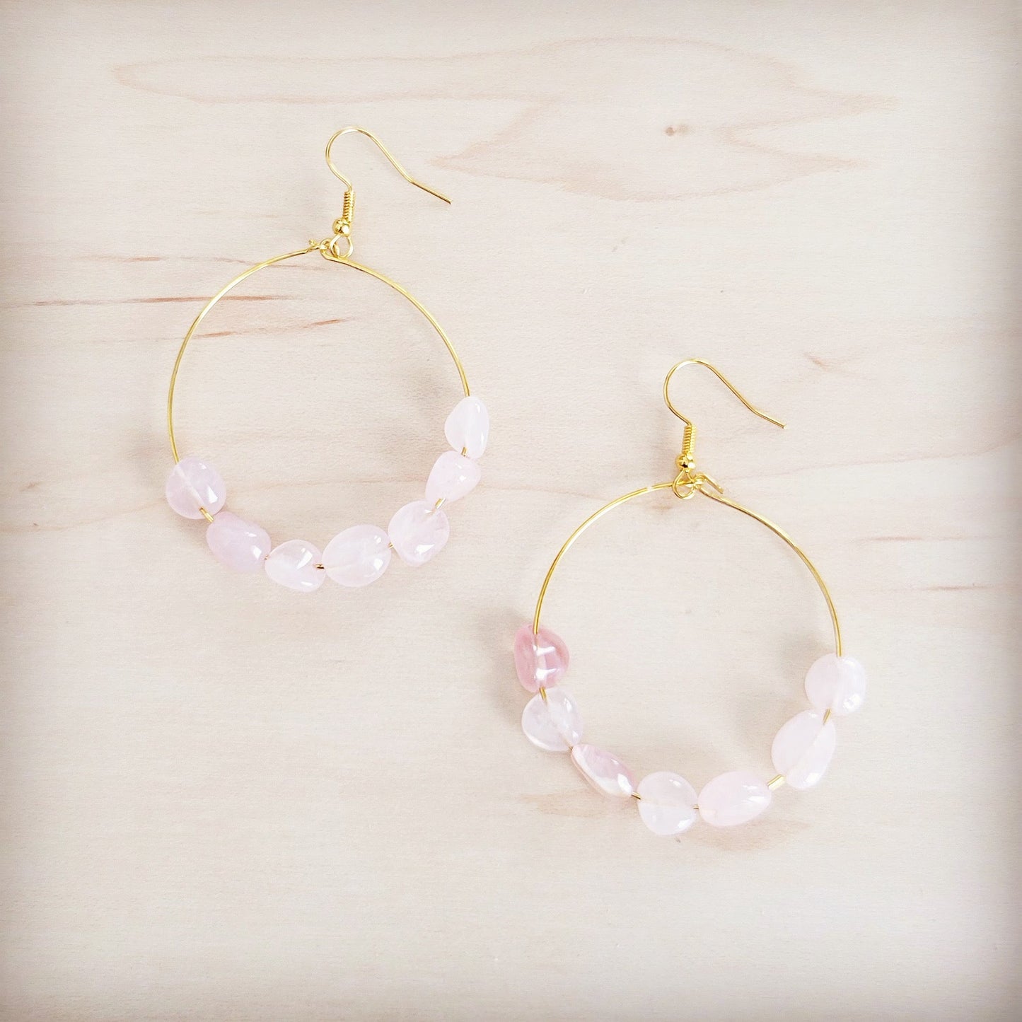 Beaded Hoop Earrings- Genuine Natural Rose Quartz Stones 200bk
