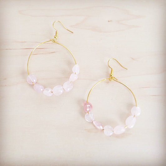 Beaded Hoop Earrings- Genuine Natural Rose Quartz Stones 200bk