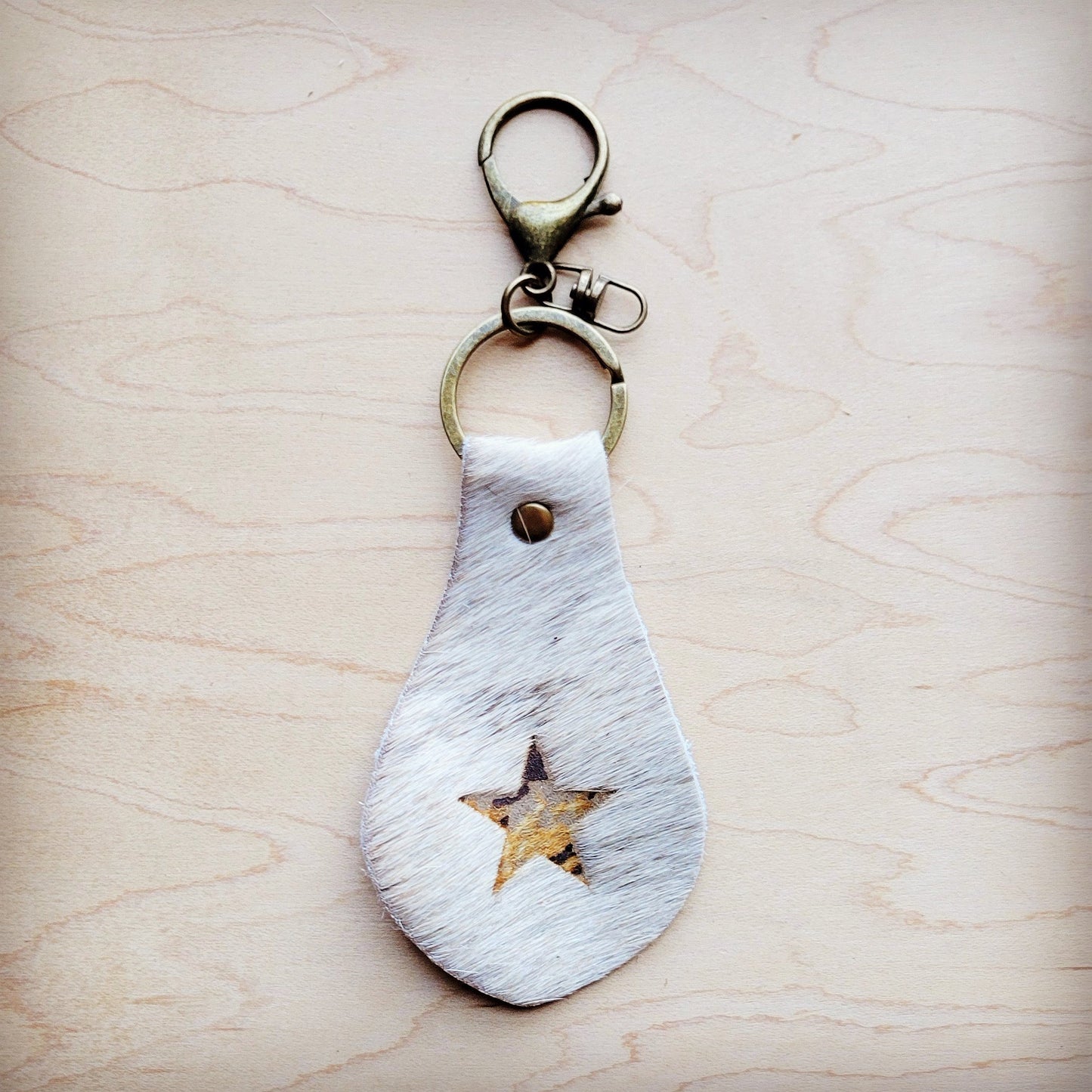 **Branded Hair-on-Hide Leather Key Chain-Star 703L