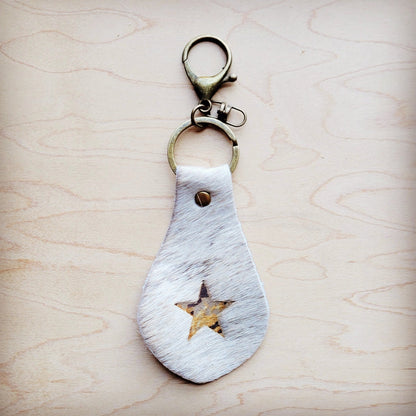 **Branded Hair-on-Hide Leather Key Chain-Star 703L