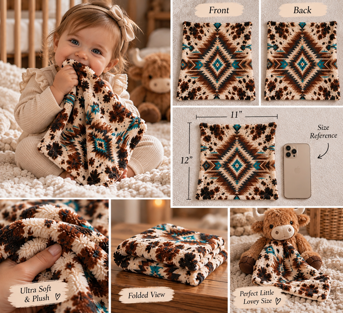 Turquoise Trails Western Plush Lovey Blanket
