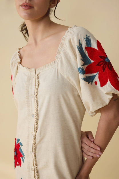 Emma Bloom Bouffant Dress In Off White