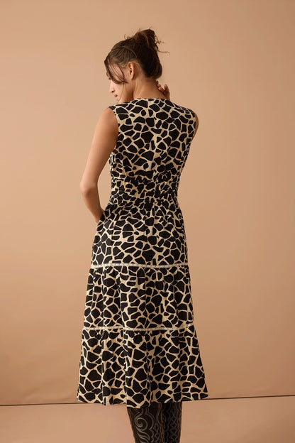 Destiny Pattern Empire Waist Dress In Black