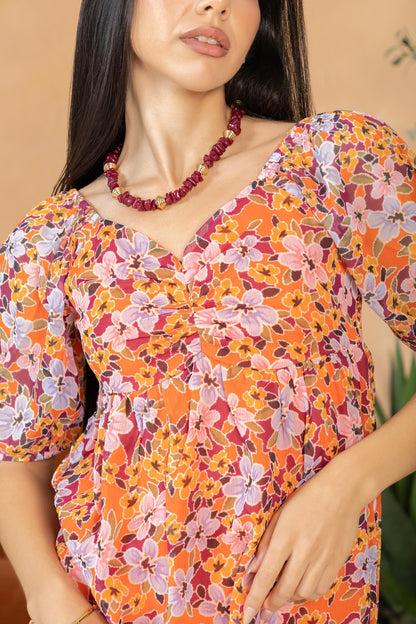Peony Passion A-Line Dress In Orange