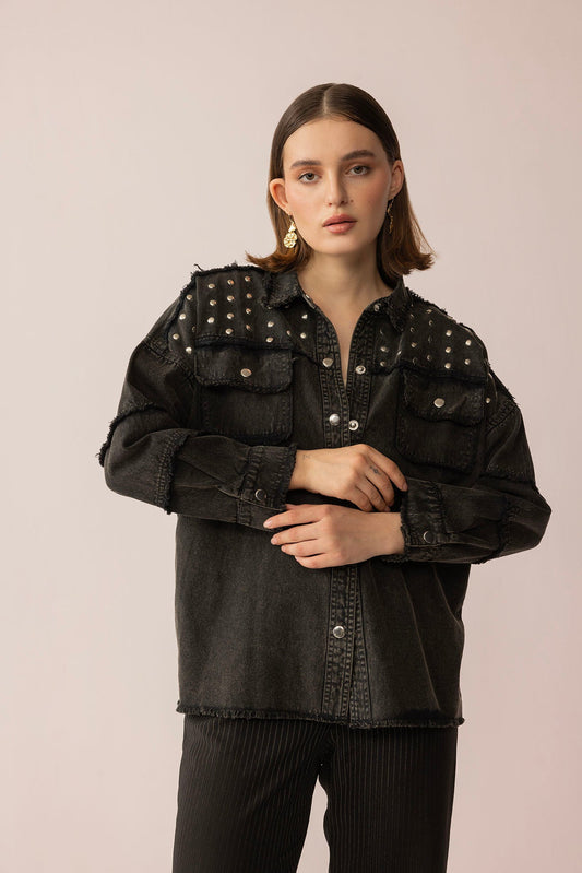 Pearl Dust Jacket in black Washed