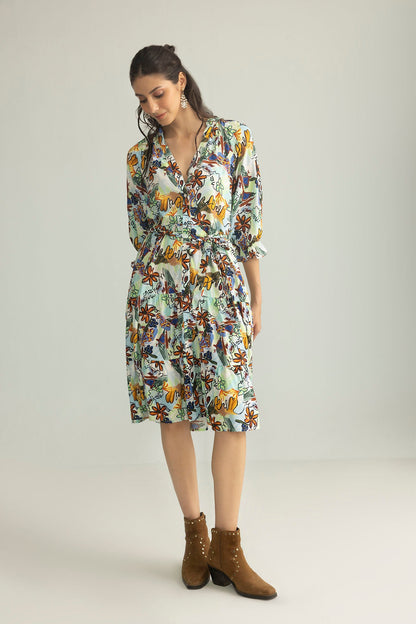 ArtHaus Garden Shirt Dress in Coral Bloom