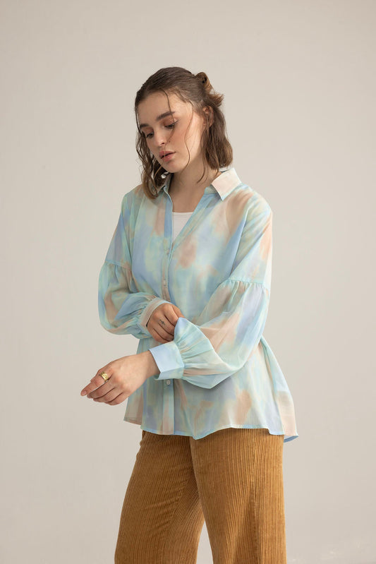 Elysia Printed Shirt in Lunar White