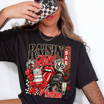 Raisin’ Hell Western Collage Graphic Tee