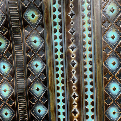 **Narrow Leather Oval Earrings Blue Navajo w/ Turquoise 206t