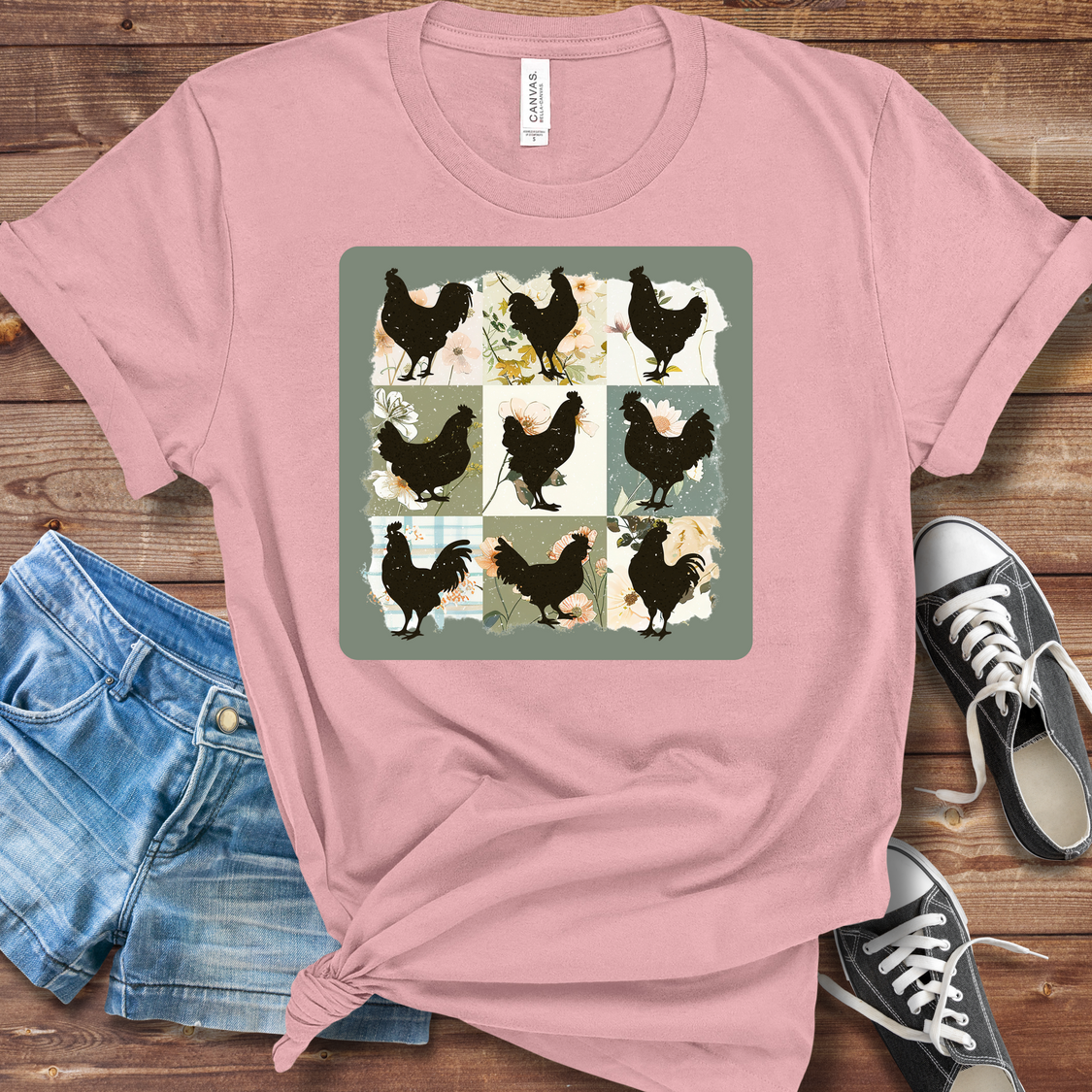 Boho Chicken Graphic TShirt | Bella + Canvas Unisex Farmhouse Shirt