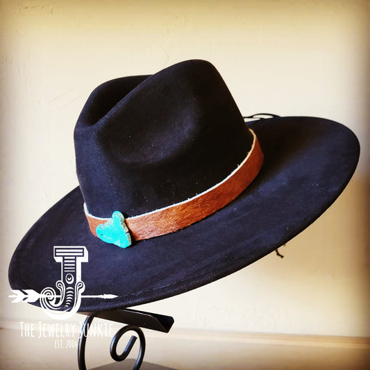 Dark Hair on Hide Leather Hat Band Only w/ Turquoise Slab 951o
