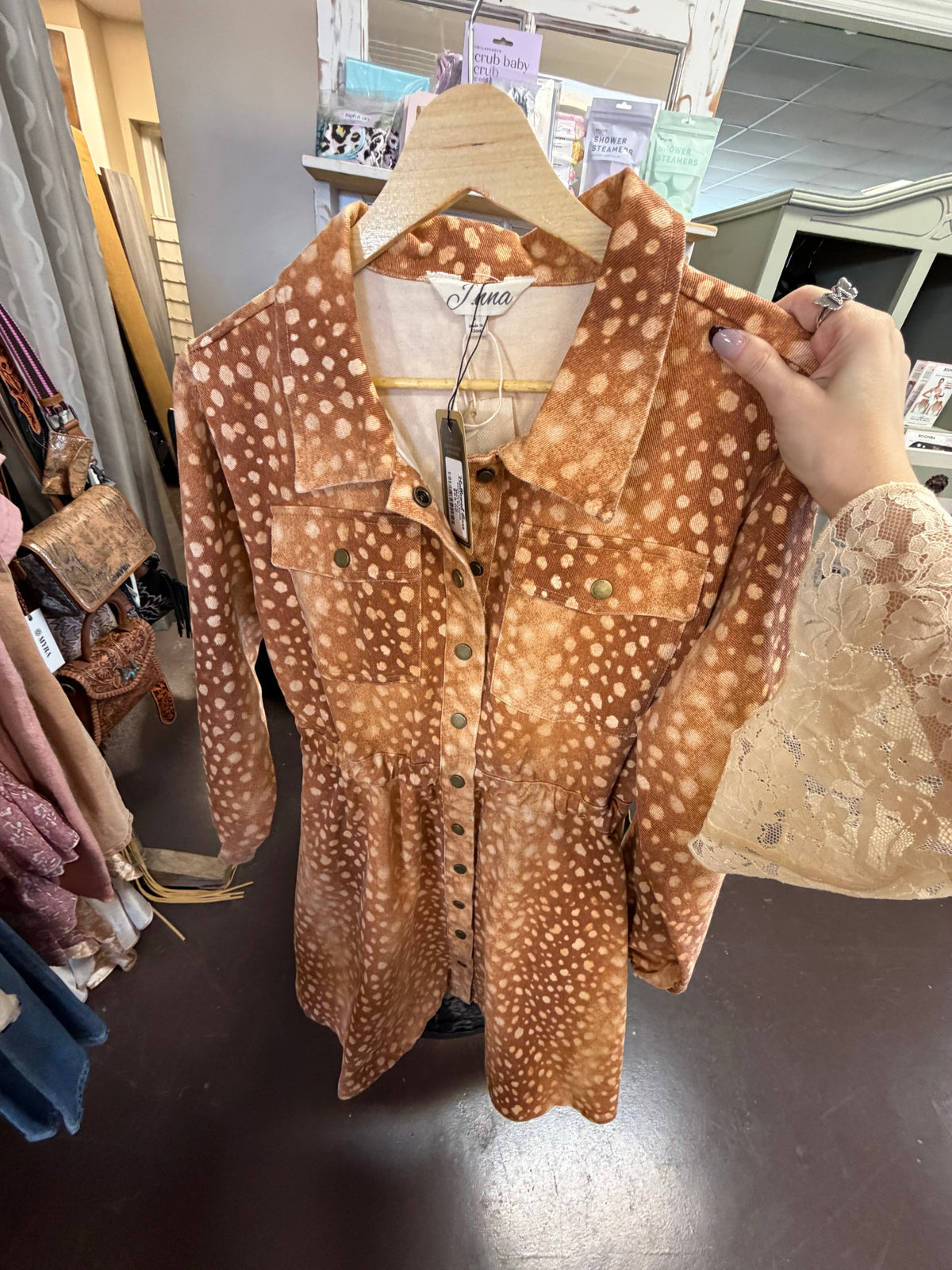 Fawn Print Denim Shirt Dress