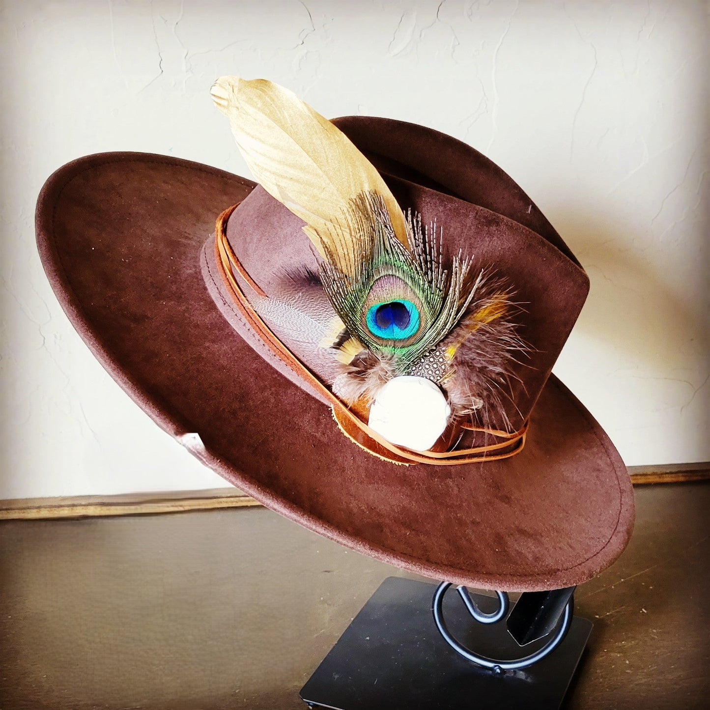 **Boho Western Hat w/ Choice of Feather Hat Band-Brown 982d