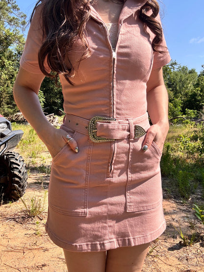 Buckle Up Blush Denim Dress