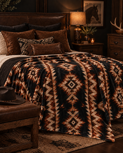 The Mesa Noir Western Plush Blanket
