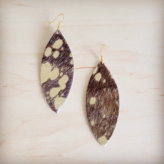 **Narrow Leather Oval Earrings-Mixed Metallic Hair-on-Hide 208x