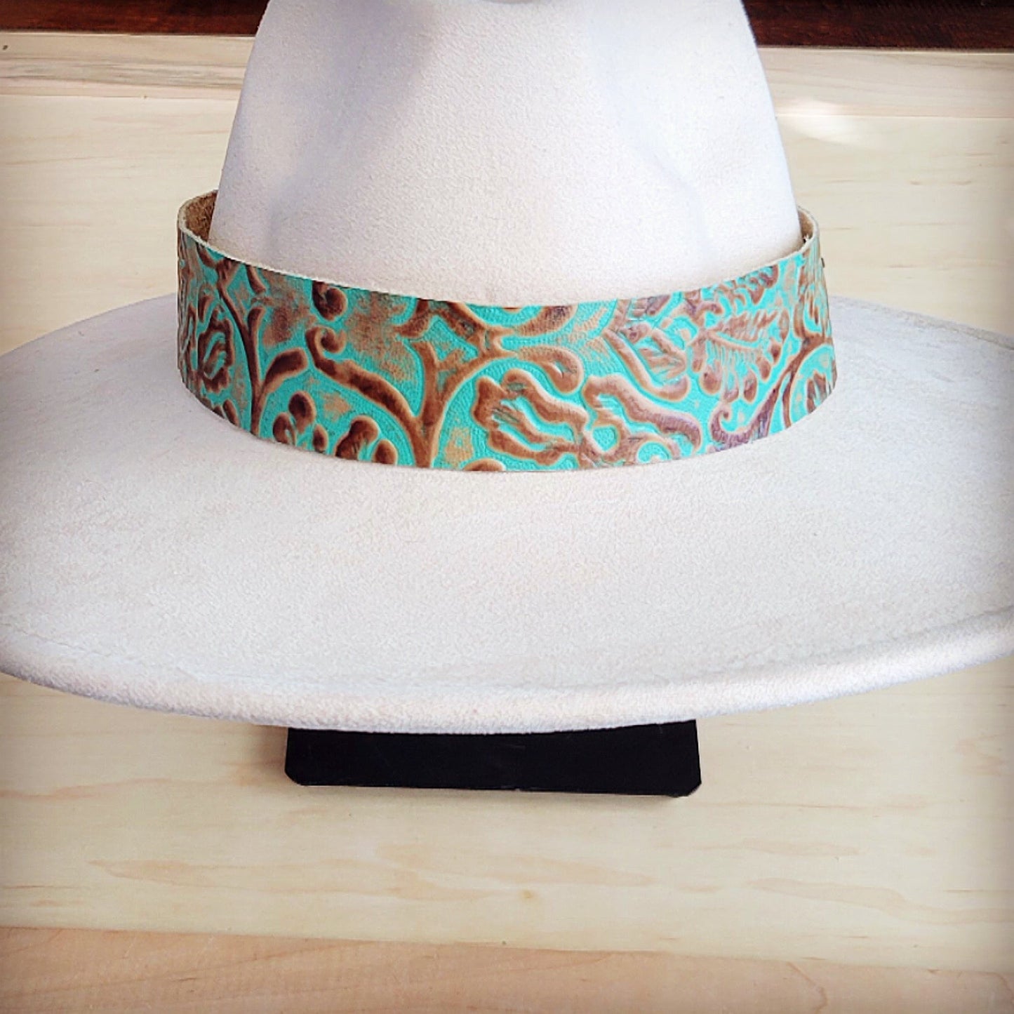 Wide Genuine Leather Cowboy Turquoise Hat Band Only 953u