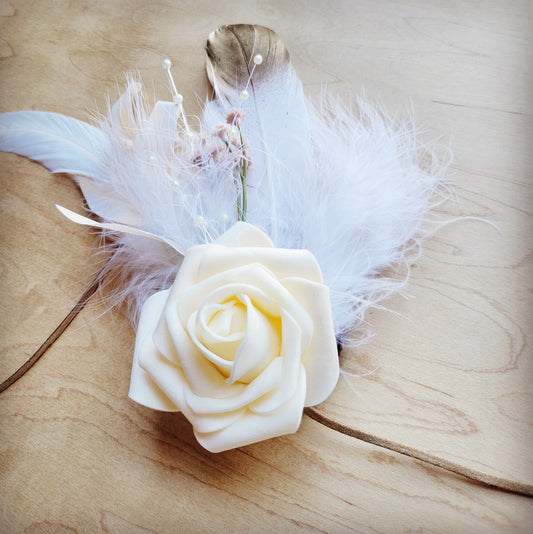 **Boho Brown Western Wedding Floral & Feather Bridal Hatband 984m