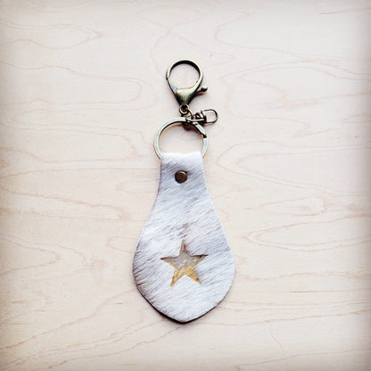 **Branded Hair-on-Hide Leather Key Chain-Star 703L