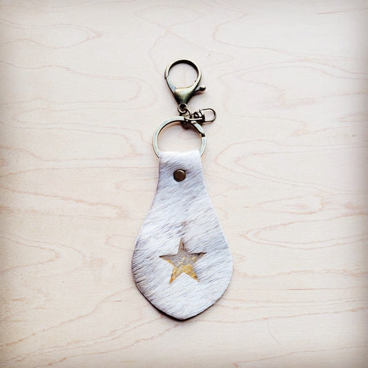 **Branded Hair-on-Hide Leather Key Chain-Star 703L