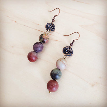 **Frosted Picasso Jasper Beaded Drop Earrings 200bc