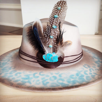 Hand-Painted Leopard Boho Western Cowgirl Hat & Band-Brown/Regalite 986t