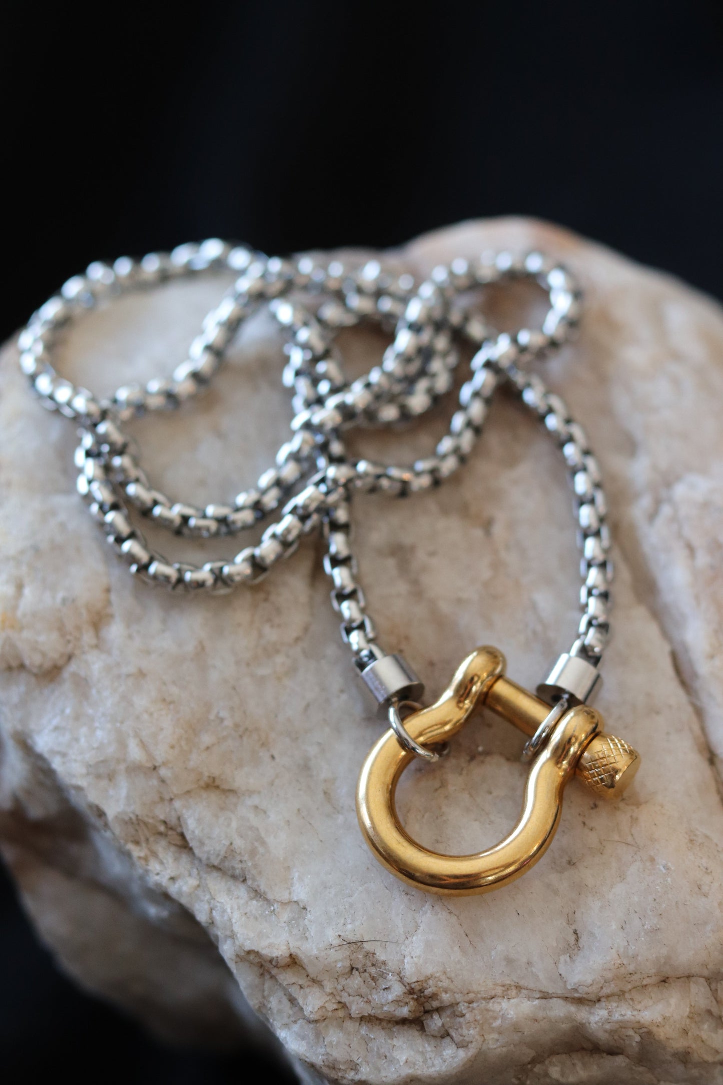 Silver Piper Two Tone Necklace – 18K Gold Plated Stainless Steel Mixed Metal Chain (18.5”)