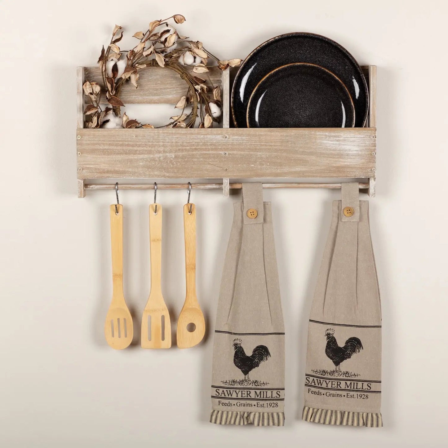 Sawyer Mill Charcoal Rooster Tea Towel Set - Farmhouse Kitchen Decor