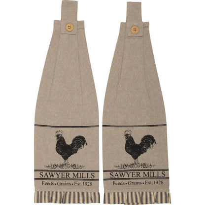 Sawyer Mill Charcoal Rooster Tea Towel Set - Farmhouse Kitchen Decor