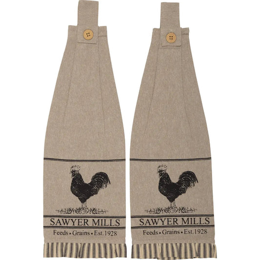 Sawyer Mill Charcoal Rooster Tea Towel Set - Farmhouse Kitchen Decor