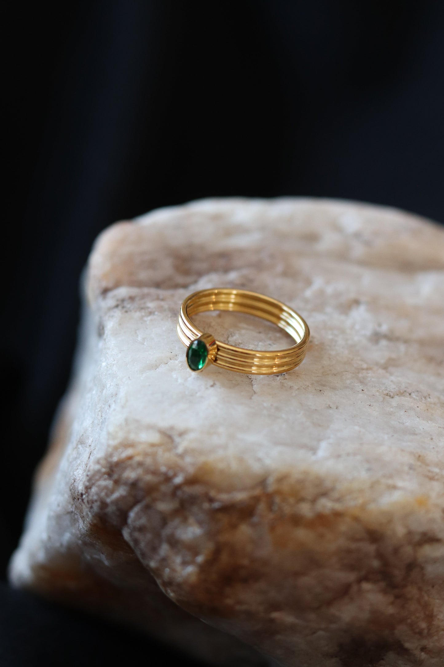 Waterproof Gold Emerald CZ Ring – 18K Gold Plated Tarnish-Resistant Stacking Band