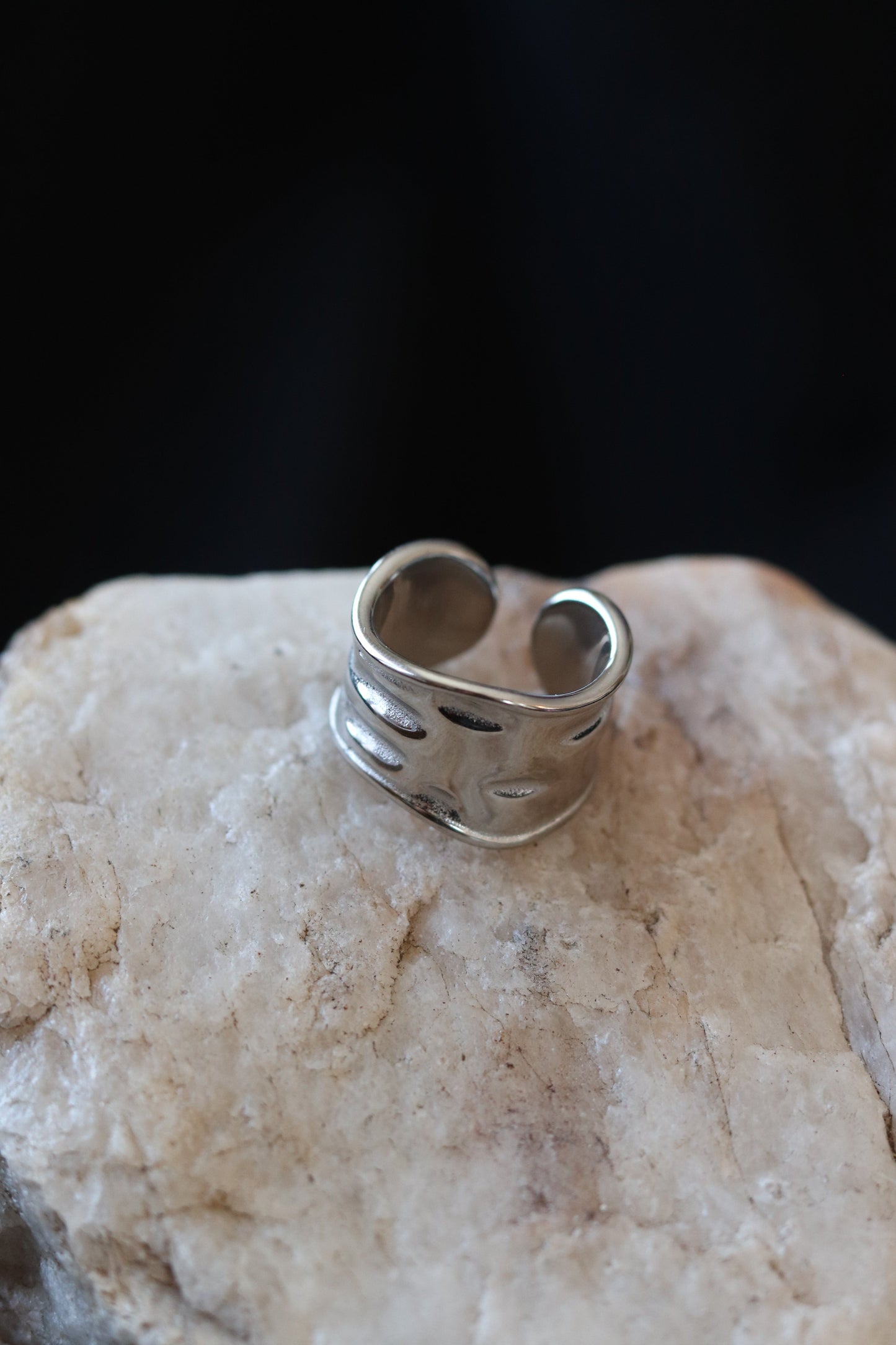 Allure Ring - Chunky Silver Statement Ring – Stainless Steel Hypoallergenic Bold Open Band (Size 7)