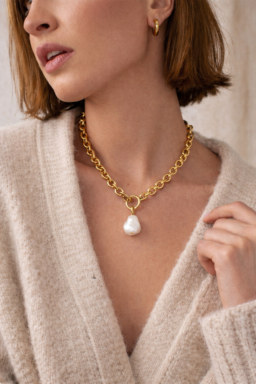 Charlotte Freshwater Pearl Necklace – 18K Gold Plated Stainless Steel Chain