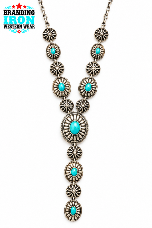 Turquoise Concho Lariat Necklace | Branding Iron Western Wear