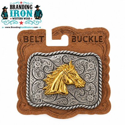 Golden Stallion Horse Belt Buckle | Western Belt Buckle