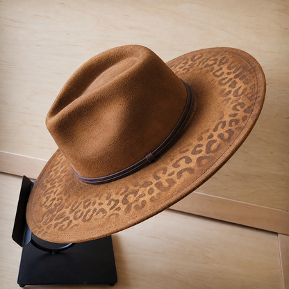 Hand-Painted Leopard Boho Western Cowgirl Hat & Band-Tan 987m
