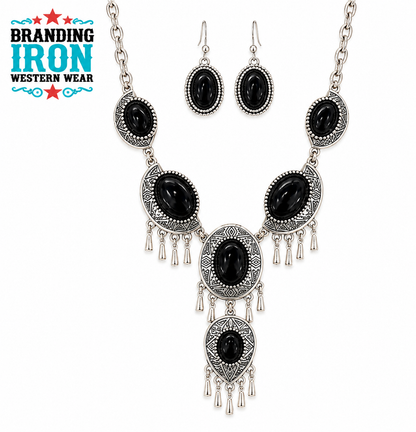 Midnight Outlaw Black Western Necklace & Earring Set