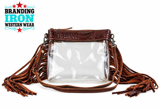 Nightlife Tooled Leather Clear Fringe Purse- Branding Iron Western Wear