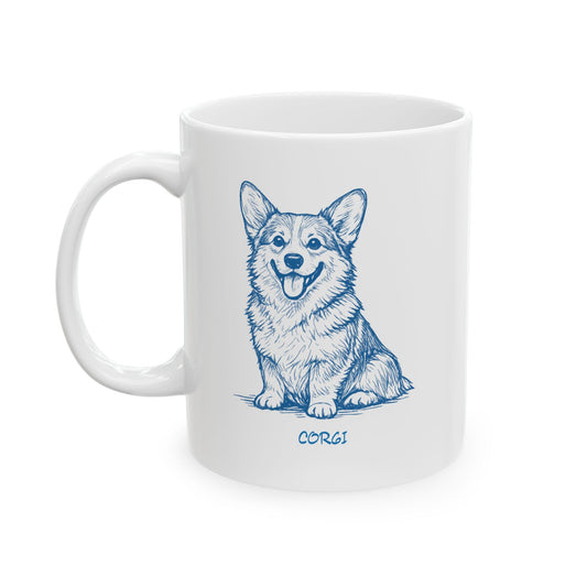 Dog Lover Ceramic Mug with Corgi Sketch Design  - Cottage Style Coffee Mug