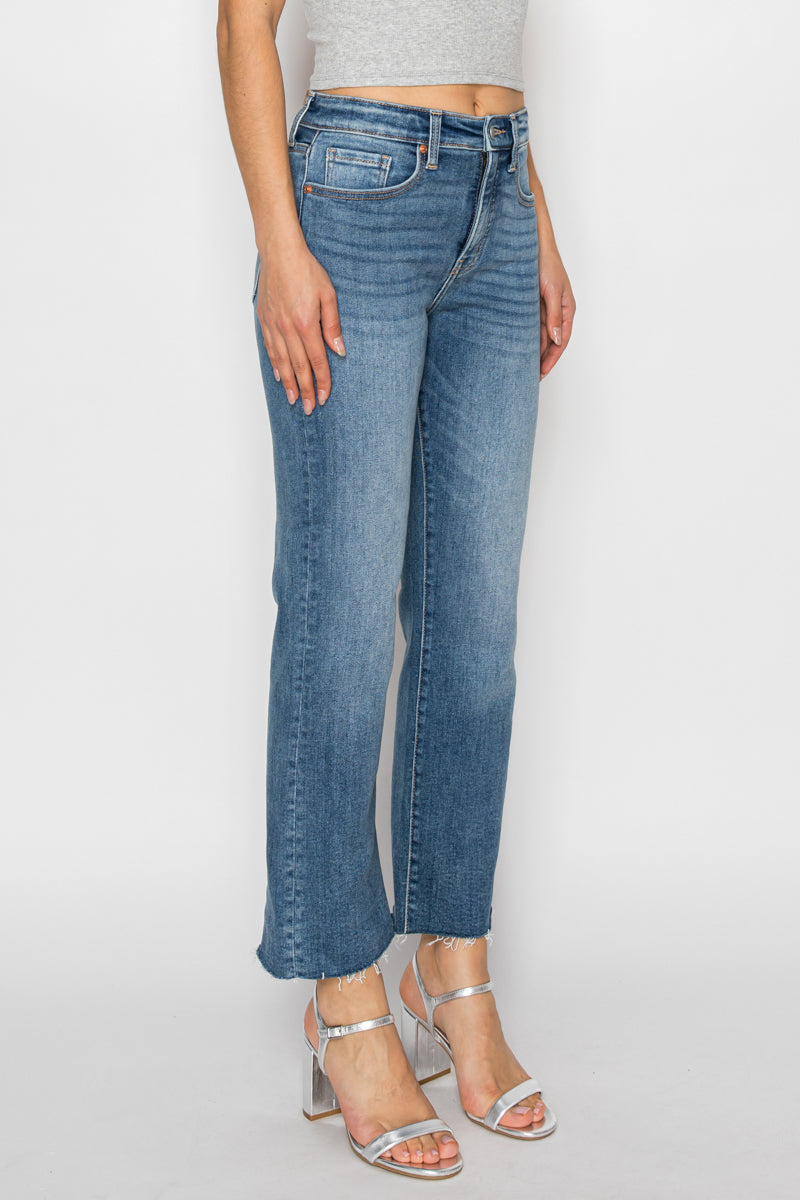 Mesh Tummy Control High Rise Straight with Single Cuff Jeans
