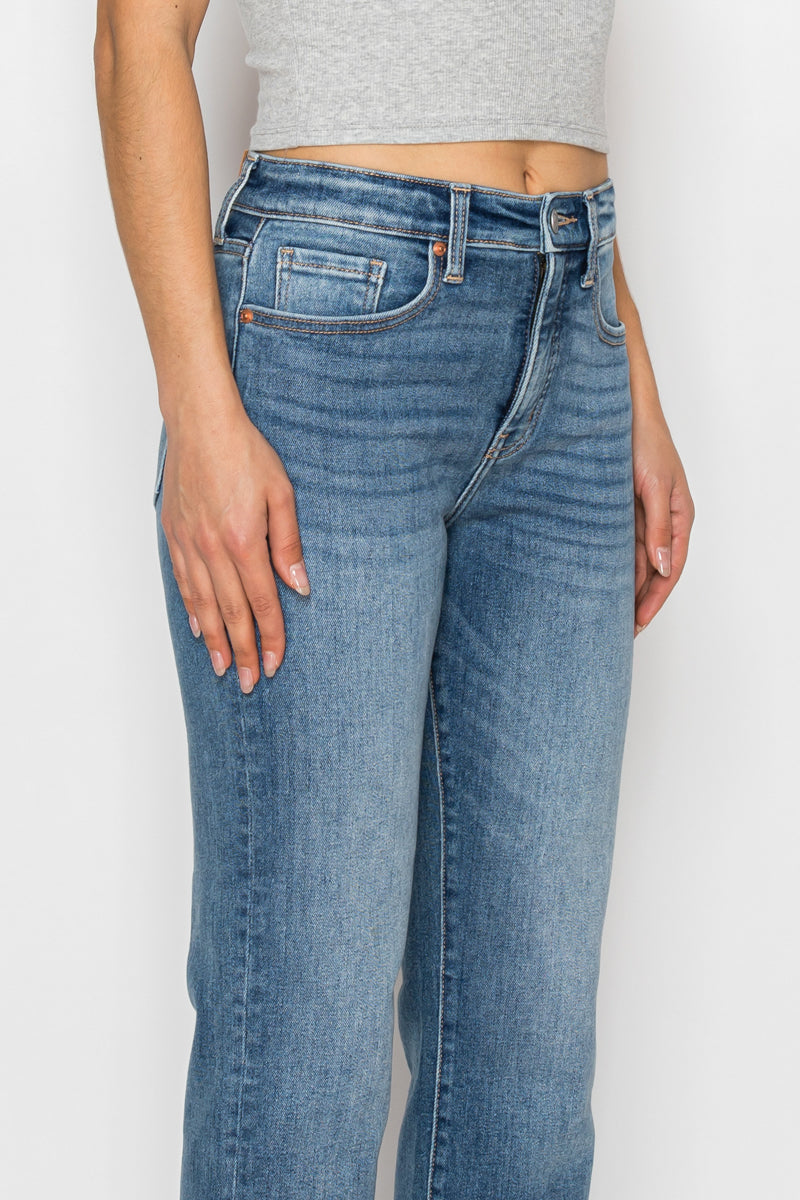 Mesh Tummy Control High Rise Straight with Single Cuff Jeans