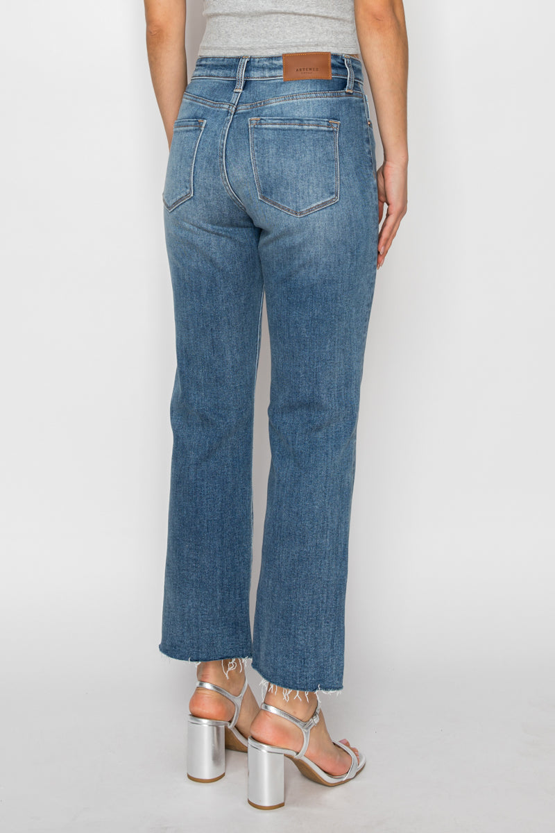 Mesh Tummy Control High Rise Straight with Single Cuff Jeans